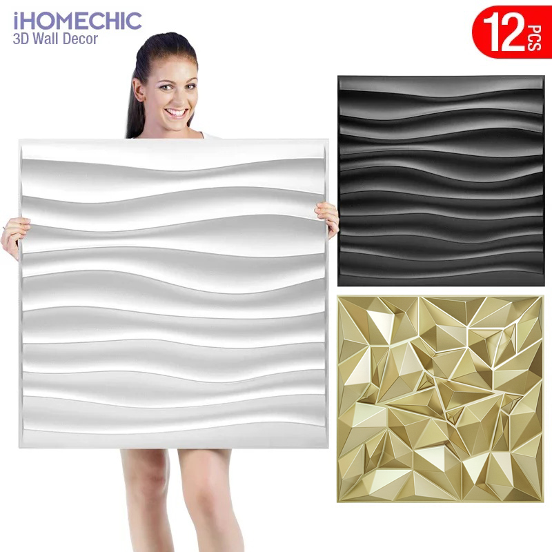 Pvc Panel Background - 12개 50x50cm 샴페인 골드 색상 3D